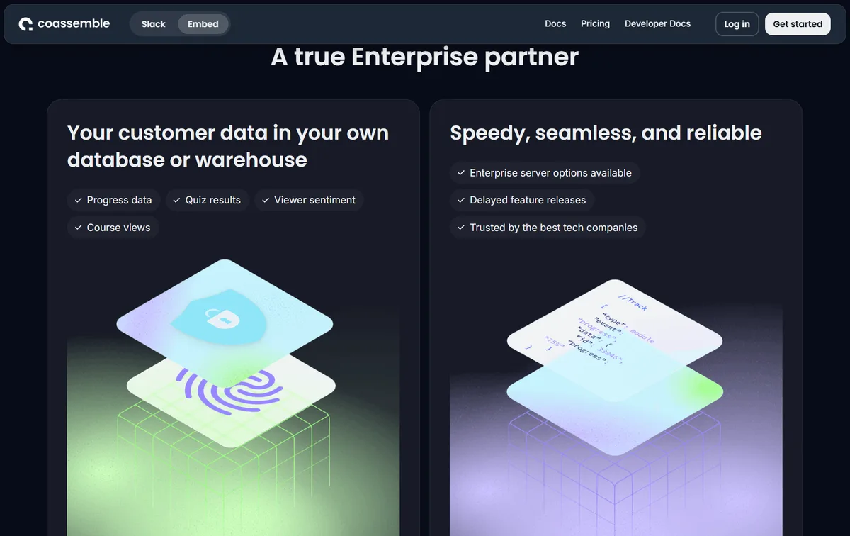 Coassemble as an enterprise partner: customer data in your own database or warehouse, delivered reliably