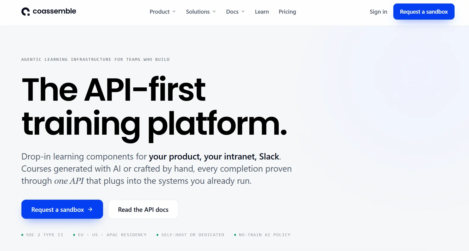Coassemble, the API-first training platform: drop-in learning components with AI-generated courses and completions proven through one API