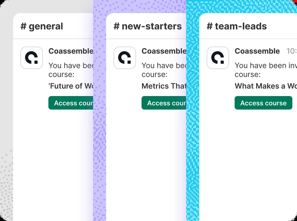 Coassemble course notifications shared across Slack channels
